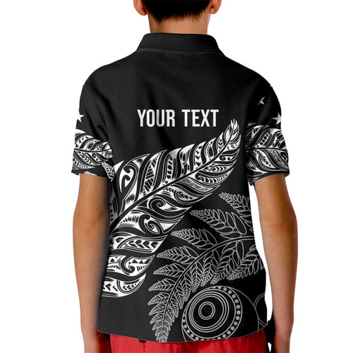 Aotearoa Personalized Lawn Bowls Maori Kid Polo Shirt New Zealand Black Tribal Silver Fern - Aussie Hoodie