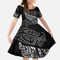 Aotearoa Personalized Lawn Bowls Maori Kid Short Sleeve Dress New Zealand Black Tribal Silver Fern - Aussie Hoodie