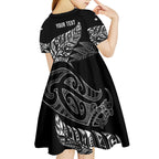 Aotearoa Personalized Lawn Bowls Maori Kid Short Sleeve Dress New Zealand Black Tribal Silver Fern - Aussie Hoodie