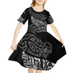 Aotearoa Personalized Lawn Bowls Maori Kid Short Sleeve Dress New Zealand Black Tribal Silver Fern - Aussie Hoodie
