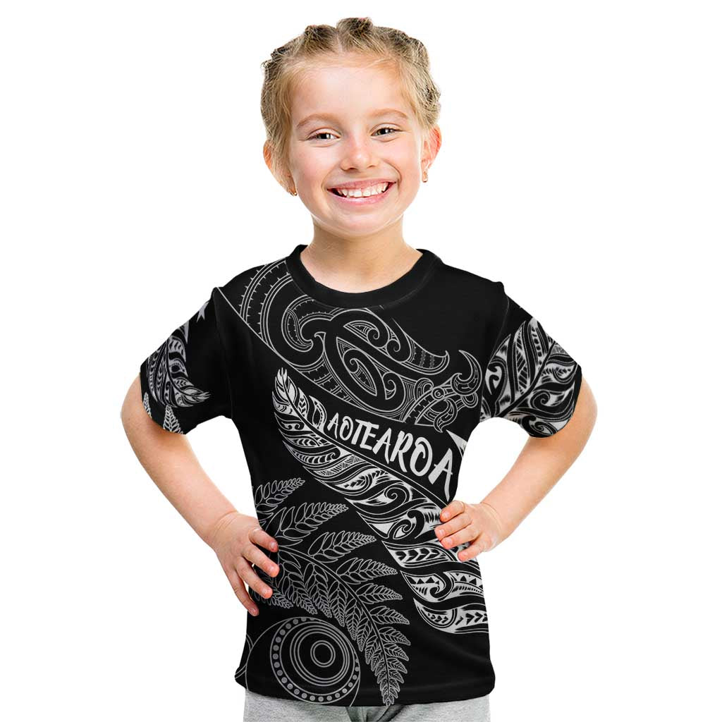 Aotearoa Personalized Lawn Bowls Maori Kid T Shirt New Zealand Black Tribal Silver Fern - Aussie Hoodie