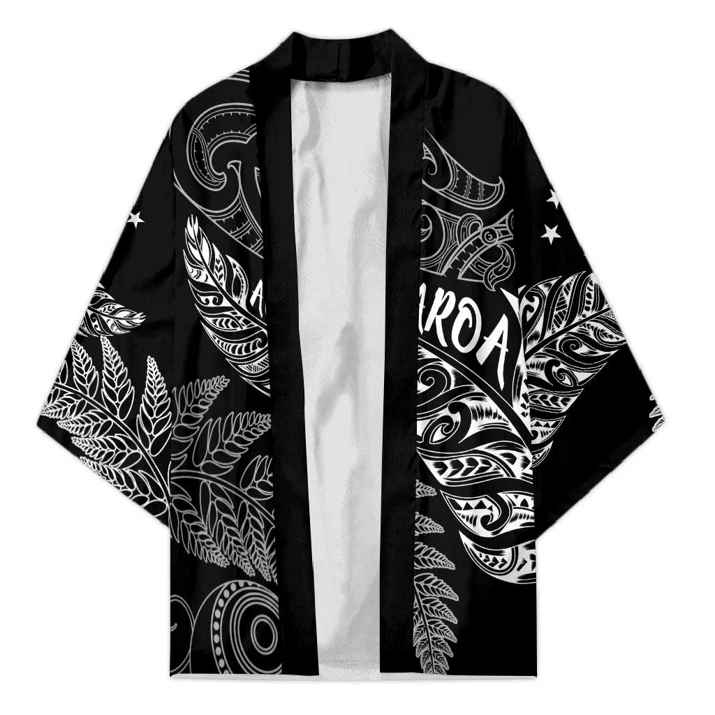 Aotearoa Personalized Lawn Bowls Maori Kimono New Zealand Black Tribal Silver Fern - Aussie Hoodie