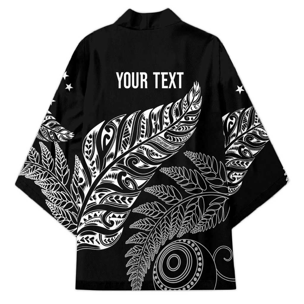 Aotearoa Personalized Lawn Bowls Maori Kimono New Zealand Black Tribal Silver Fern - Aussie Hoodie