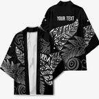 Aotearoa Personalized Lawn Bowls Maori Kimono New Zealand Black Tribal Silver Fern - Aussie Hoodie