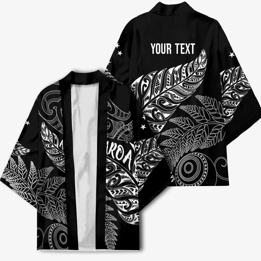 Aotearoa Personalized Lawn Bowls Maori Kimono New Zealand Black Tribal Silver Fern - Aussie Hoodie
