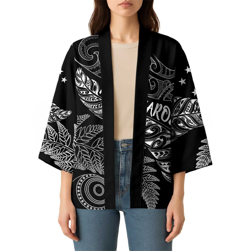 Aotearoa Personalized Lawn Bowls Maori Kimono New Zealand Black Tribal Silver Fern - Aussie Hoodie