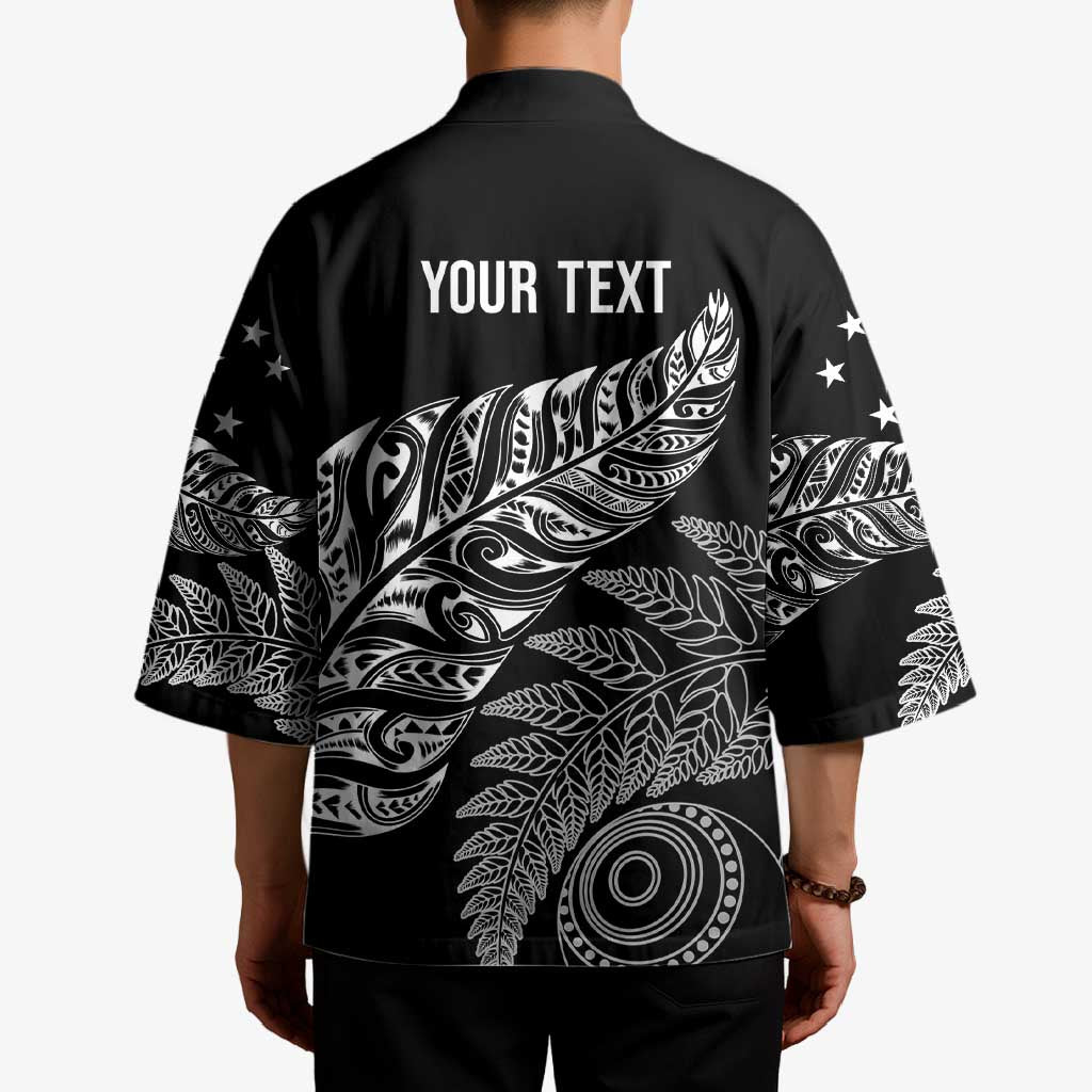 Aotearoa Personalized Lawn Bowls Maori Kimono New Zealand Black Tribal Silver Fern - Aussie Hoodie