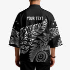 Aotearoa Personalized Lawn Bowls Maori Kimono New Zealand Black Tribal Silver Fern - Aussie Hoodie