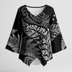 Aotearoa Personalized Lawn Bowls Maori Kimono Sleeve Blouse New Zealand Black Tribal Silver Fern - Aussie Hoodie