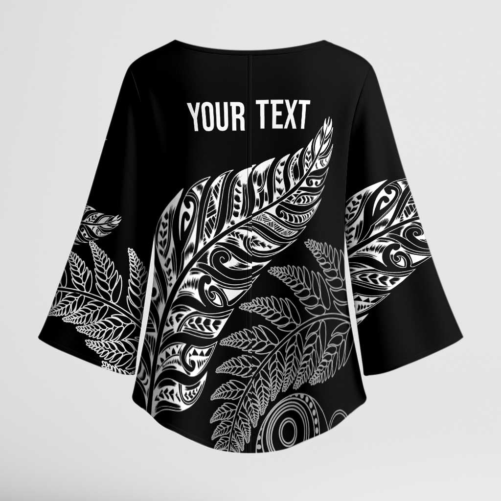 Aotearoa Personalized Lawn Bowls Maori Kimono Sleeve Blouse New Zealand Black Tribal Silver Fern - Aussie Hoodie