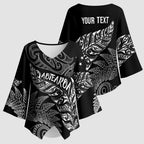 Aotearoa Personalized Lawn Bowls Maori Kimono Sleeve Blouse New Zealand Black Tribal Silver Fern - Aussie Hoodie