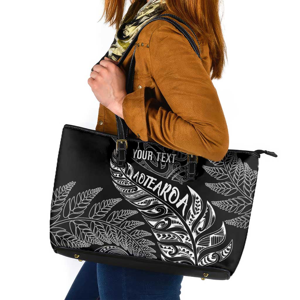 Aotearoa Personalized Lawn Bowls Maori Leather Tote Bag New Zealand Black Tribal Silver Fern - Aussie Hoodie