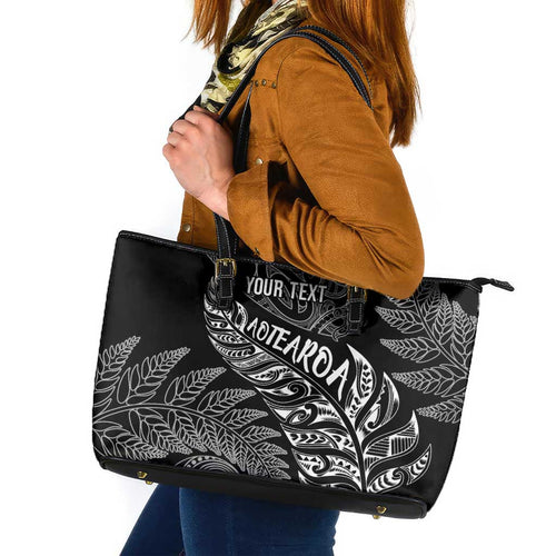 Aotearoa Personalized Lawn Bowls Maori Leather Tote Bag New Zealand Black Tribal Silver Fern - Aussie Hoodie