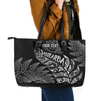 Aotearoa Personalized Lawn Bowls Maori Leather Tote Bag New Zealand Black Tribal Silver Fern - Aussie Hoodie