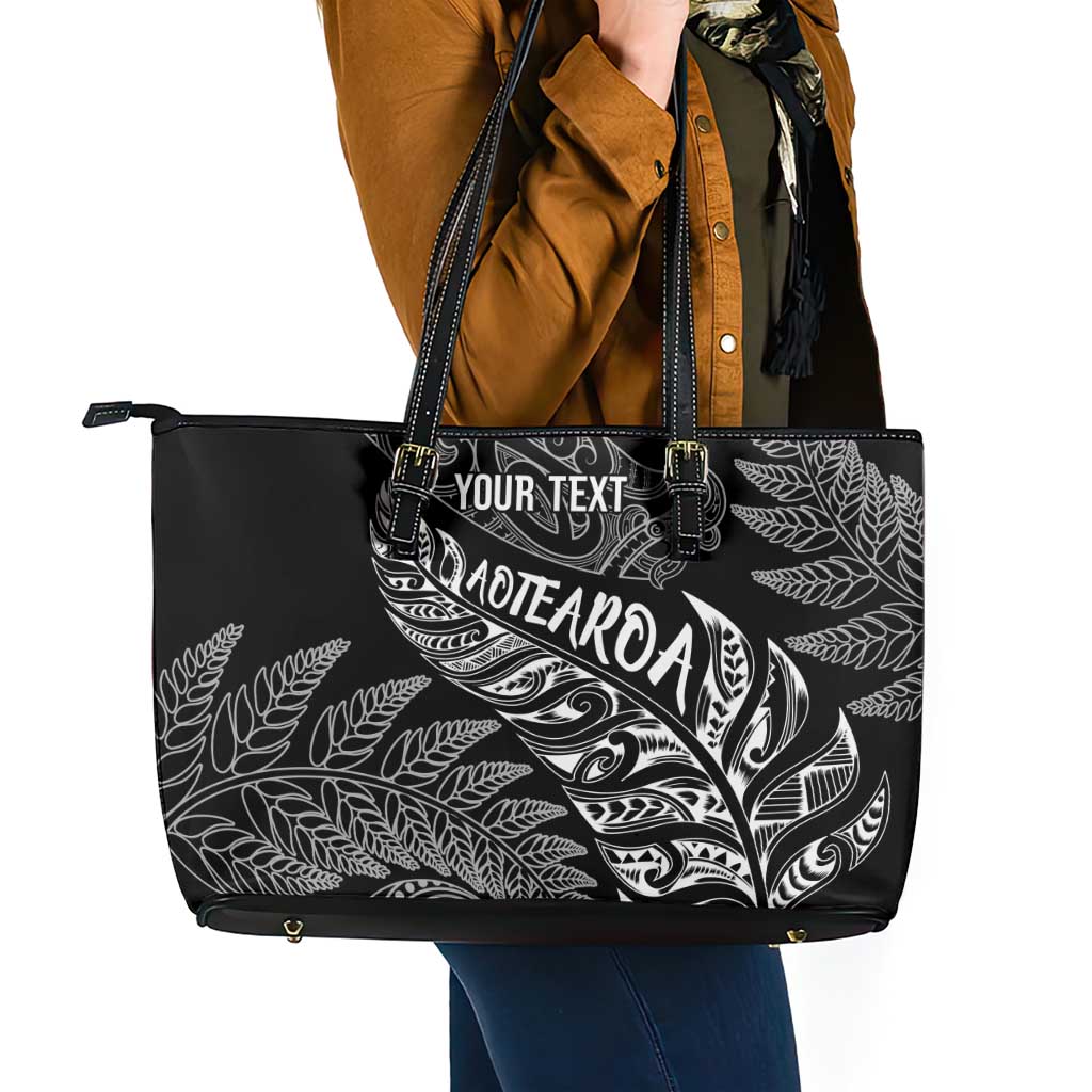 Aotearoa Personalized Lawn Bowls Maori Leather Tote Bag New Zealand Black Tribal Silver Fern - Aussie Hoodie