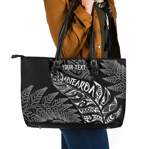 Aotearoa Personalized Lawn Bowls Maori Leather Tote Bag New Zealand Black Tribal Silver Fern - Aussie Hoodie