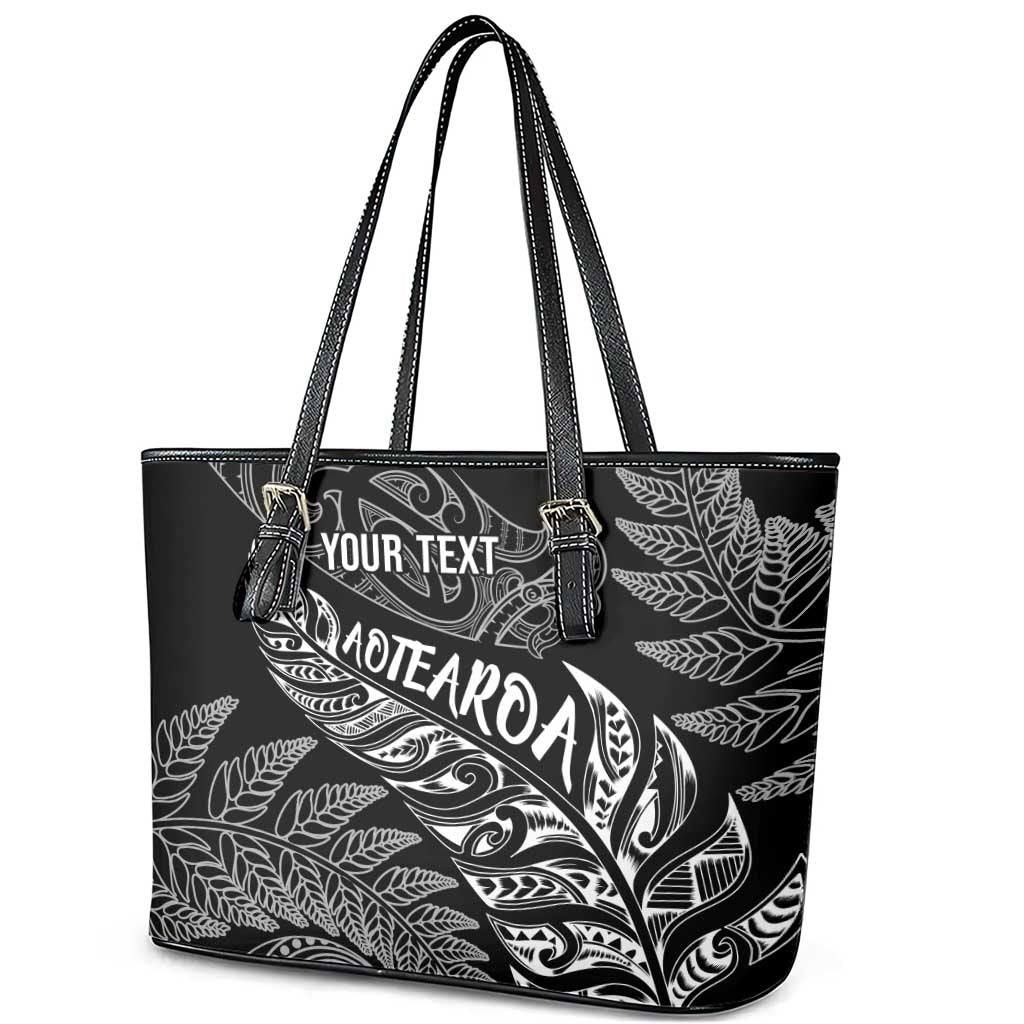 Aotearoa Personalized Lawn Bowls Maori Leather Tote Bag New Zealand Black Tribal Silver Fern - Aussie Hoodie