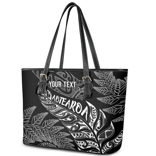 Aotearoa Personalized Lawn Bowls Maori Leather Tote Bag New Zealand Black Tribal Silver Fern - Aussie Hoodie