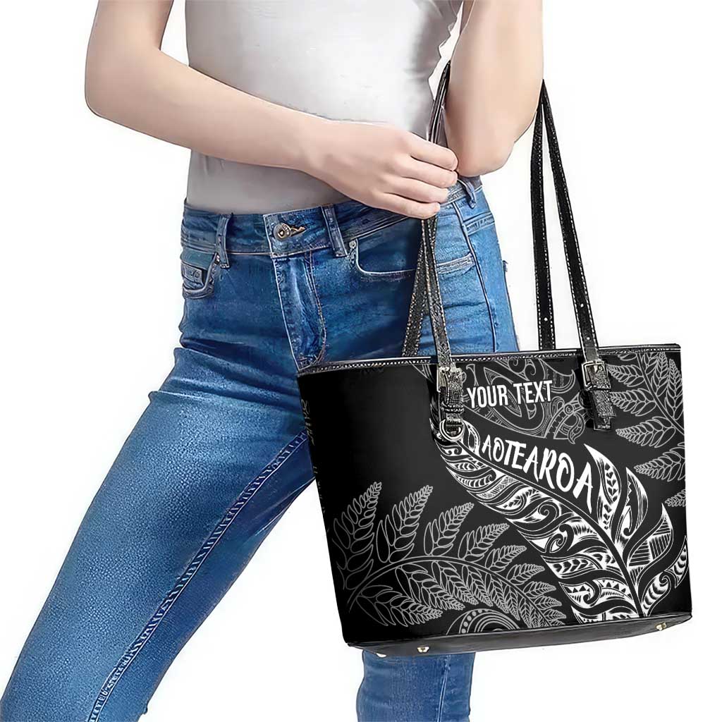 Aotearoa Personalized Lawn Bowls Maori Leather Tote Bag New Zealand Black Tribal Silver Fern - Aussie Hoodie