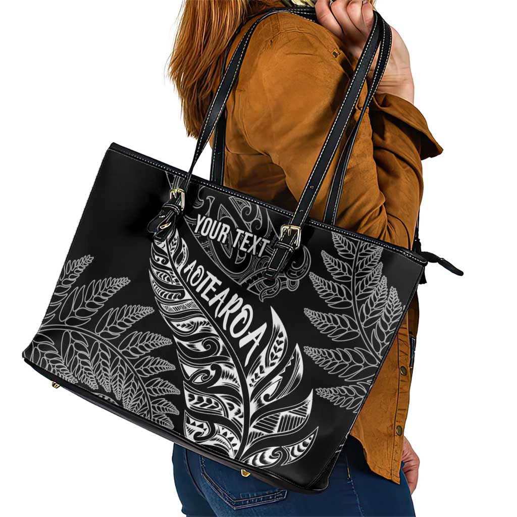 Aotearoa Personalized Lawn Bowls Maori Leather Tote Bag New Zealand Black Tribal Silver Fern - Aussie Hoodie