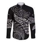 Aotearoa Personalized Lawn Bowls Maori Long Sleeve Button Shirt New Zealand Black Tribal Silver Fern - Aussie Hoodie