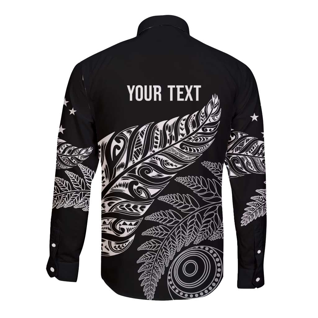 Aotearoa Personalized Lawn Bowls Maori Long Sleeve Button Shirt New Zealand Black Tribal Silver Fern - Aussie Hoodie