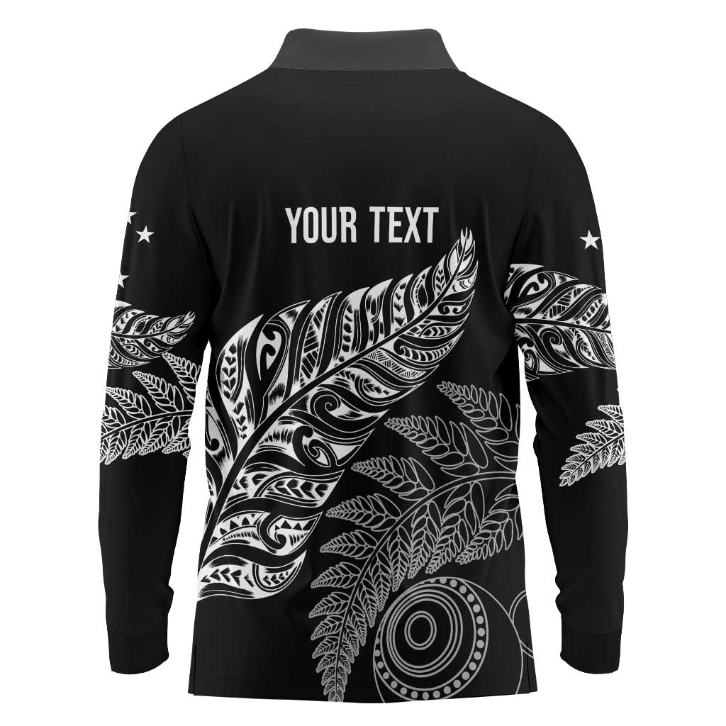 Aotearoa Personalized Lawn Bowls Maori Long Sleeve Polo Shirt New Zealand Black Tribal Silver Fern - Aussie Hoodie