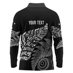 Aotearoa Personalized Lawn Bowls Maori Long Sleeve Polo Shirt New Zealand Black Tribal Silver Fern - Aussie Hoodie
