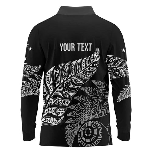 Aotearoa Personalized Lawn Bowls Maori Long Sleeve Polo Shirt New Zealand Black Tribal Silver Fern - Aussie Hoodie
