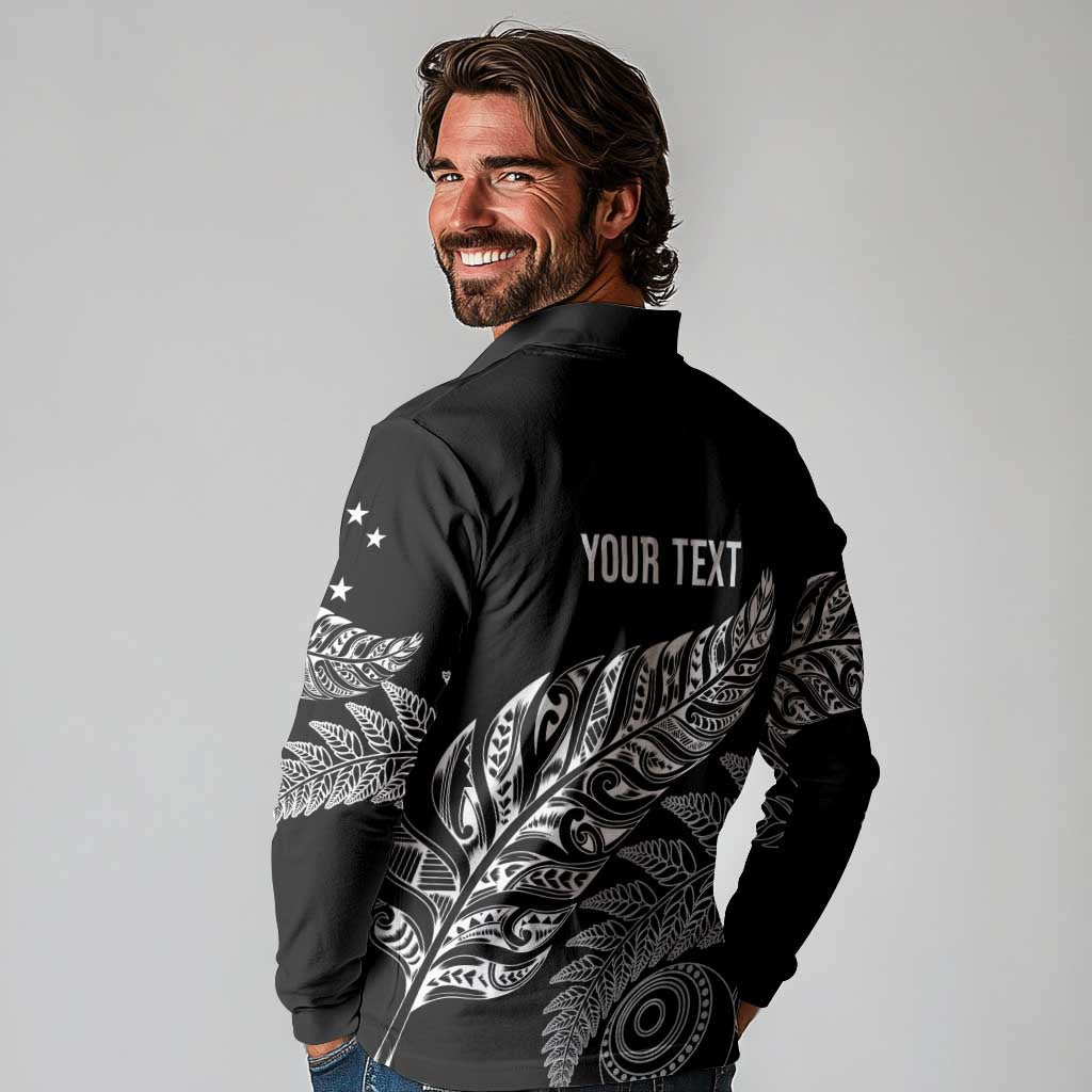 Aotearoa Personalized Lawn Bowls Maori Long Sleeve Polo Shirt New Zealand Black Tribal Silver Fern - Aussie Hoodie