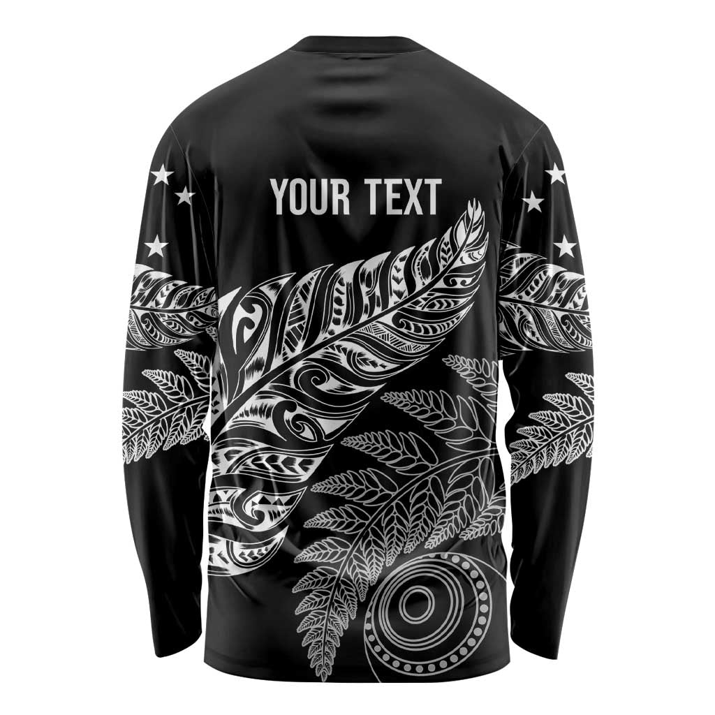 Aotearoa Personalized Lawn Bowls Maori Long Sleeve Shirt New Zealand Black Tribal Silver Fern - Aussie Hoodie