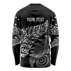 Aotearoa Personalized Lawn Bowls Maori Long Sleeve Shirt New Zealand Black Tribal Silver Fern - Aussie Hoodie