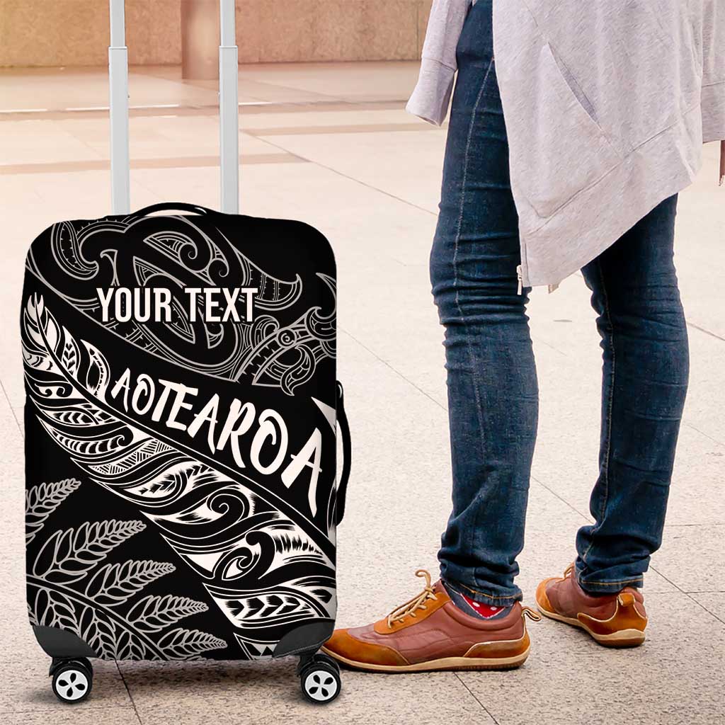 Aotearoa Personalized Lawn Bowls Maori Luggage Cover New Zealand Black Tribal Silver Fern - Aussie Hoodie