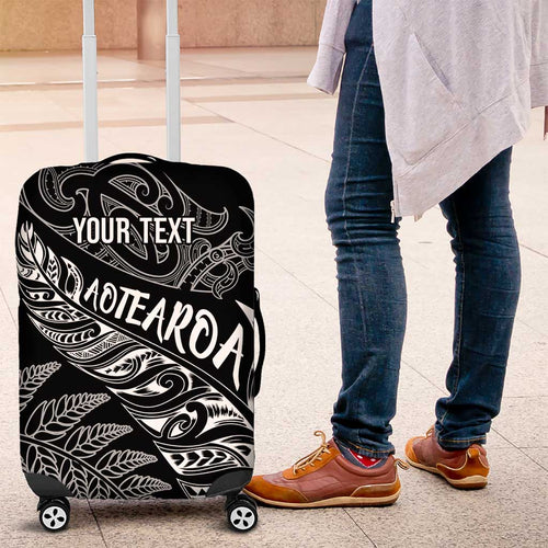 Aotearoa Personalized Lawn Bowls Maori Luggage Cover New Zealand Black Tribal Silver Fern - Aussie Hoodie