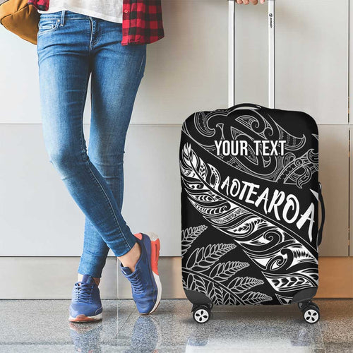 Aotearoa Personalized Lawn Bowls Maori Luggage Cover New Zealand Black Tribal Silver Fern - Aussie Hoodie