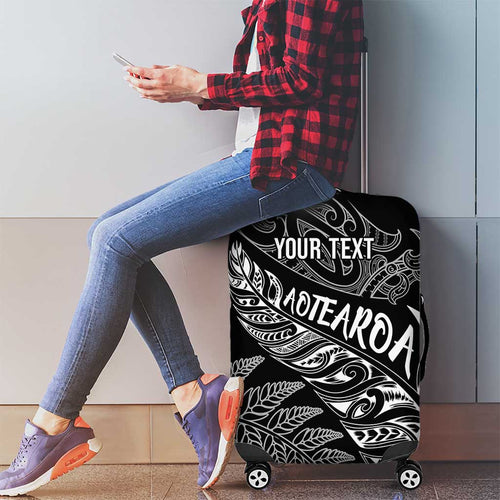 Aotearoa Personalized Lawn Bowls Maori Luggage Cover New Zealand Black Tribal Silver Fern - Aussie Hoodie