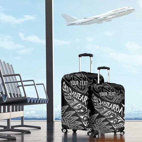 Aotearoa Personalized Lawn Bowls Maori Luggage Cover New Zealand Black Tribal Silver Fern - Aussie Hoodie