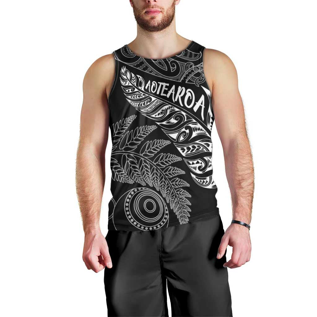 Aotearoa Personalized Lawn Bowls Maori Men Tank Top New Zealand Black Tribal Silver Fern - Aussie Hoodie