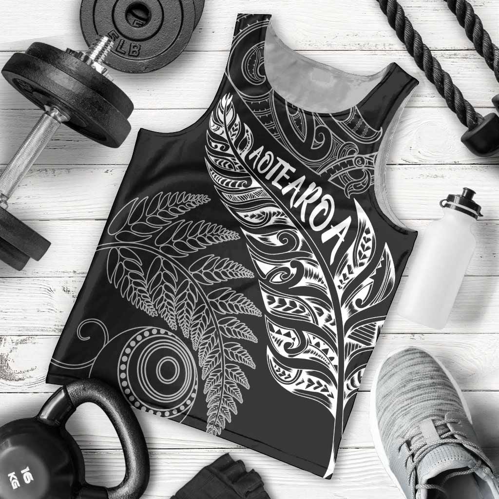 Aotearoa Personalized Lawn Bowls Maori Men Tank Top New Zealand Black Tribal Silver Fern - Aussie Hoodie