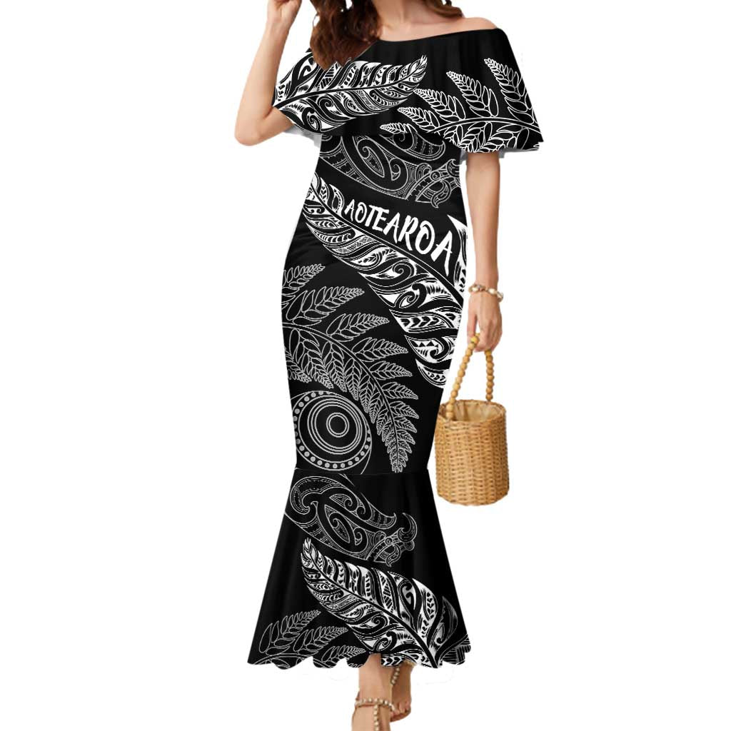 Aotearoa Personalized Lawn Bowls Maori Mermaid Dress New Zealand Black Tribal Silver Fern - Aussie Hoodie