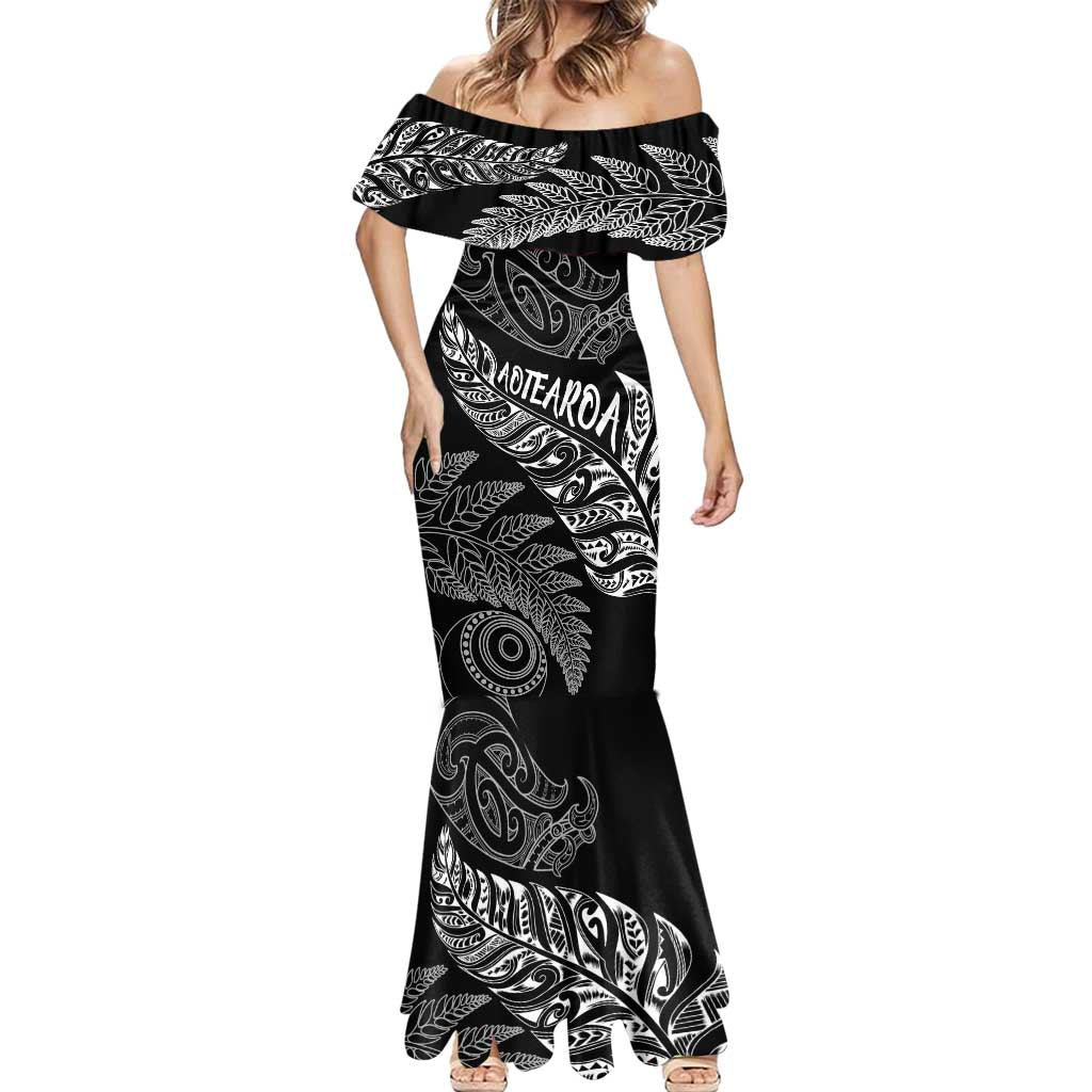 Aotearoa Personalized Lawn Bowls Maori Mermaid Dress New Zealand Black Tribal Silver Fern - Aussie Hoodie