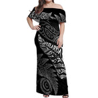 Aotearoa Personalized Lawn Bowls Maori Off Shoulder Maxi Dress New Zealand Black Tribal Silver Fern - Aussie Hoodie