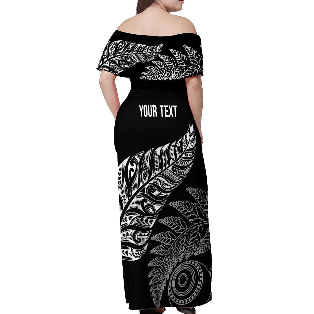 Aotearoa Personalized Lawn Bowls Maori Off Shoulder Maxi Dress New Zealand Black Tribal Silver Fern - Aussie Hoodie