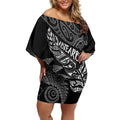 Aotearoa Personalized Lawn Bowls Maori Off Shoulder Short Dress New Zealand Black Tribal Silver Fern - Aussie Hoodie
