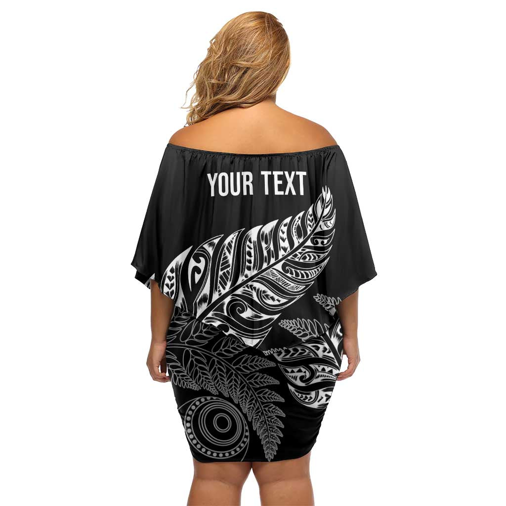Aotearoa Personalized Lawn Bowls Maori Off Shoulder Short Dress New Zealand Black Tribal Silver Fern - Aussie Hoodie