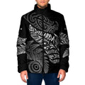 Aotearoa Personalized Lawn Bowls Maori Padded Jacket New Zealand Black Tribal Silver Fern - Aussie Hoodie