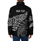 Aotearoa Personalized Lawn Bowls Maori Padded Jacket New Zealand Black Tribal Silver Fern - Aussie Hoodie