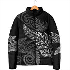 Aotearoa Personalized Lawn Bowls Maori Padded Jacket New Zealand Black Tribal Silver Fern - Aussie Hoodie