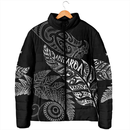 Aotearoa Personalized Lawn Bowls Maori Padded Jacket New Zealand Black Tribal Silver Fern - Aussie Hoodie