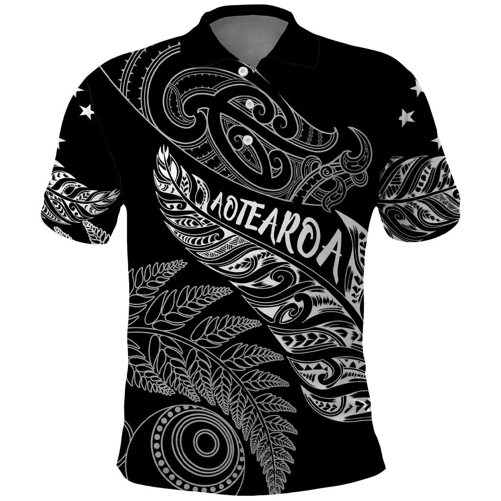 Aotearoa Personalized Lawn Bowls Maori Polo Shirt New Zealand Black Tribal Silver Fern - Aussie Hoodie